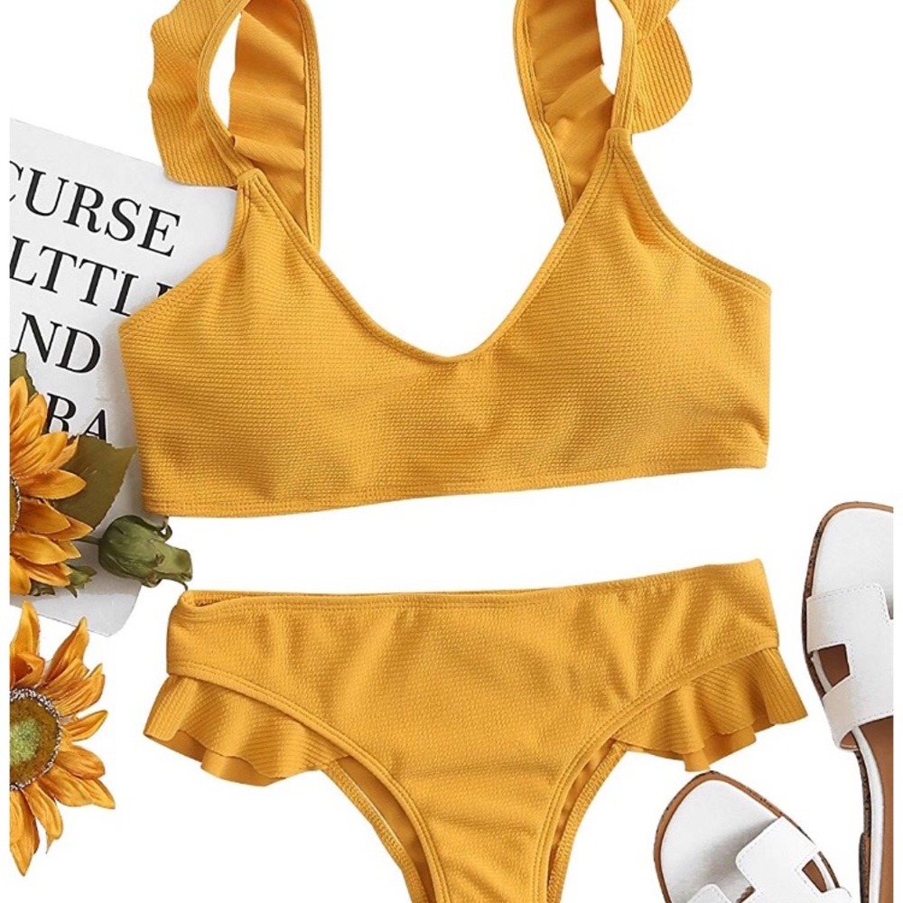 Ruffle yellow bikini